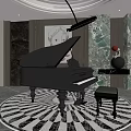 Artistic Musical Instruments and Painting Supplies Setup with Piano Canvas Brushes and Paints