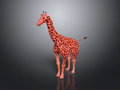 Game Movie Character 3D Giraffe with Reddish Brown Spots Standing on Gray Background with Reflection 3d model