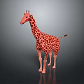Game Movie Character 3D Giraffe with Reddish Brown Spots Standing on Gray Background with Reflection