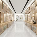 Spacious Bright Exhibition Hall With Neatly Arranged Wooden Display Cabinets And Exhibits