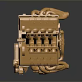 Golden Mechanical Model With Intricate Structure Wheels And Metallic Pipes 3d model