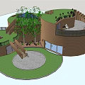 Unique Detached Villa With Circular Design Wooden Exterior Green Lawn Trees And Pool Terrace