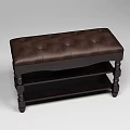 Dark Brown Leather Tufted Sofa Bench With Wooden Legs And Storage Shelves
