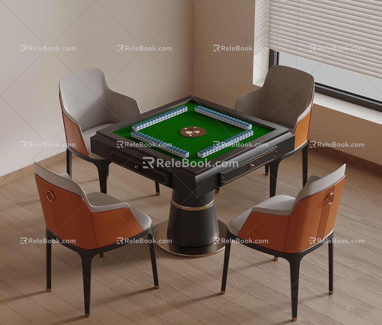 mahjong table mahjong machine entertainment table and chairs 3d model