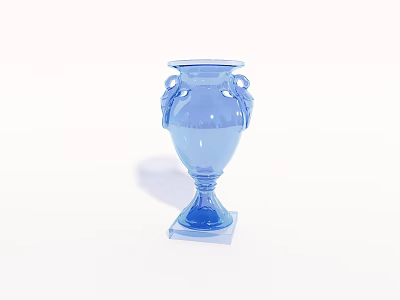 Blue Translucent Ceramic Vase With Two Handles On White Background 3d model