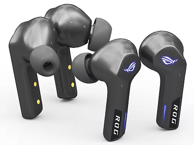 Black ROG Wireless Earbuds With Blue Logo And Lighting For Audio 3d model