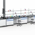 Modern Laboratory Interior With Lab Benches Glass Shelves Apparatus Cabinets And Stools