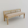 Minimalist Natural Wood Lounge Bench With Woven Rattan Backrest And Soft Comfortable Beige Fabric Cushion
