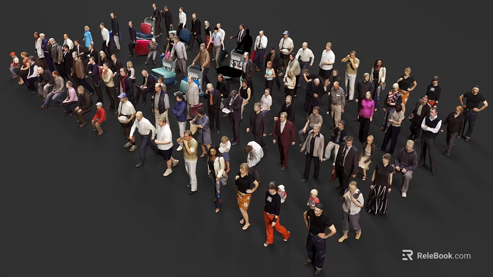 Diverse Group of People With Various Outfits Standing Together 3d model 