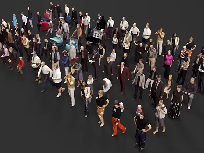 Diverse Group of People With Various Outfits Standing Together 3d model