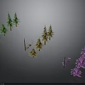 Colorful 3D Tree Models With Green Yellow Purple Varieties On Gray Background