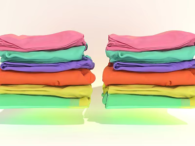 Colorful Stacked Clothes in Two Piles with Pink Green Purple Orange Yellow 3d model