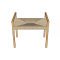 Modern Wooden Bench With Oak Wood Legs Woven Seat And Light Beige Cushions