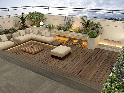 Roof Garden Balcony Landscape Outdoor Courtyard Plant Combination Dusk Balcony Terrace Landscape model