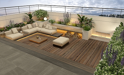 Roof Garden Balcony Landscape Outdoor Courtyard Plant Combination Dusk Balcony Terrace Landscape 3d model