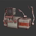 Retro Futuristic Industrial Equipment With Digital Display Control Panel And Red Accents Mechanical Arm