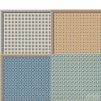 Colorful Floor Tile Designs With Various Geometric Patterns In Green Yellow Blue And Teal 3d model