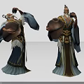 Game Movie Character Elderly Man With Long Beard In Traditional Costume Holding Wine Jar