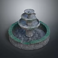 Multi Tiered Stone Fountain With Circular Base And Green Border 3d model