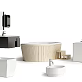 Wooden Bathtub with White Sink Mirror and Cabinet in Modern Bathroom Design