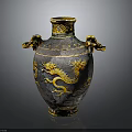 Traditional Chinese Vase With Golden Dragon Patterns And Twin Handles