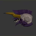 Futuristic Game Movie Character With Purple Fan Shaped Design Yellow Accents And White Mechanical Structure