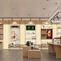 Spacious Modern Specialty Store Interior With Wooden Shelves Product Displays And Lighting