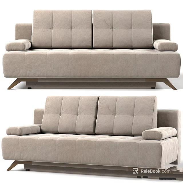 Beige Tufted Fabric Sofa With Modern Design Armrests And Metal Legs 3d model 