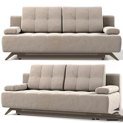 Beige Tufted Fabric Sofa With Modern Design Armrests And Metal Legs 3d model