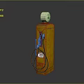 Vintage Yellow Gasoline Pump With White Top And Black Hoses