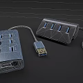 Modern USB hub port plug-in charger data cable 3d model