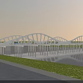 Modern White Arched Bridge Spanning Calm Water With Clear Reflection