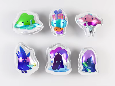Colorful Transparent Inflatable Toys With Various Cute Cartoon Character Designs 3d model