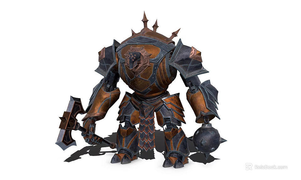 Powerful Armored Game Movie Character With Axe And Mace 3d model 