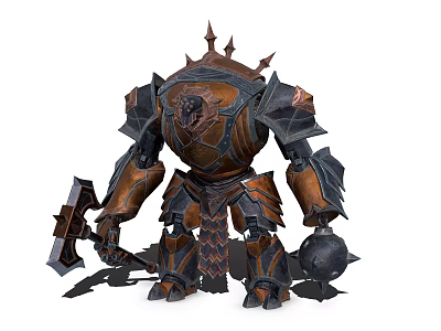 Powerful Armored Game Movie Character With Axe And Mace 3d model