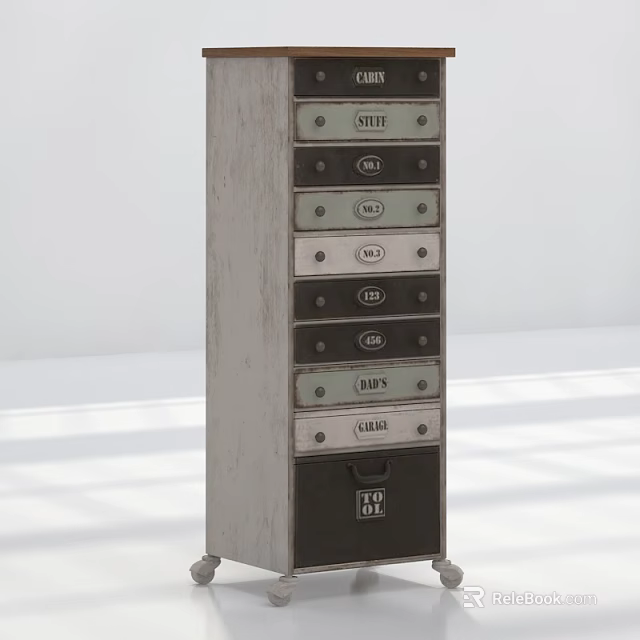 Vintage Metal Entryway Side Cabinet With Functional Labeled Storage Compartments 3d model