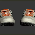 Classic White Shoes With Orange Laces Black Side Stripes And Red Trim