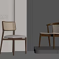 Pair Of Modern Leisure Chairs With Wooden Frame Woven Backrest And Light Cushion