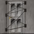 Interior View Of Blue Door Secured With Crossed Chains And Black Metal Brackets