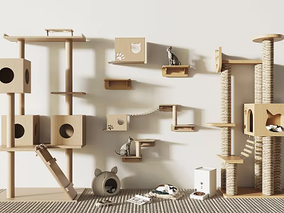 Multi Level Cat Shelving Unit with Platforms Scratching Posts and Pet Furniture 3d model
