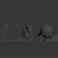 Industrial Landscape 3D Models With Tanks Pipes Ladders And Platforms On Gray Background