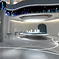 Sleek Modern Futuristic Sales Office Interior With Property Display Sand Table And Smooth LED Lighting