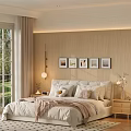 Cozy Modern Bedroom With Large Bed Pillows Stuffed Toy Framed Pictures Nightstands And Curtains