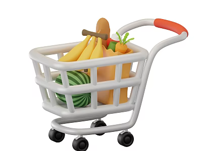 Decorative Ornament Set with Mini Shopping Cart Containing Bananas Watermelon and Carrot 3d model