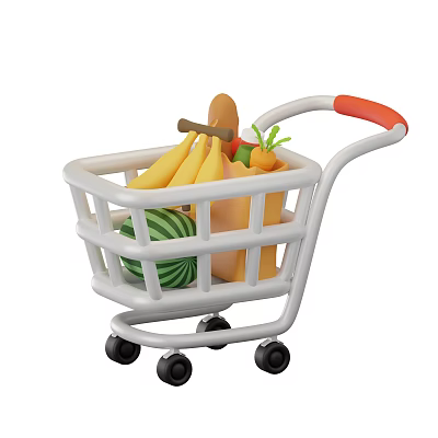 Decorative Ornament Set with Mini Shopping Cart Containing Bananas Watermelon and Carrot 3d model
