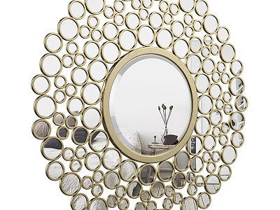 Decorative Circular Wall Mirror with Multiple Golden Rings and Interior Reflection 3d model