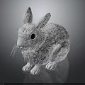 White Rabbit Sculpture With Textured Fur Long Ears Whiskers And Black Eyes On Smooth Surface