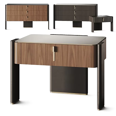Modern Bedside Table With Walnut Wood Drawer And Metal Legs Design 3d model