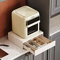 Modern Kitchen Cutlery Set In Open Drawer With Sterilizer Marble Countertop And Dark Gray Cabinets