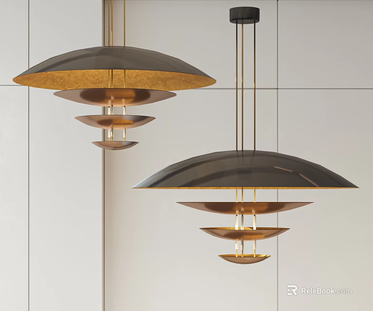 Modern Multi layer Circular Pendant Lights With Metallic Finish And Gold Accent 3d model 